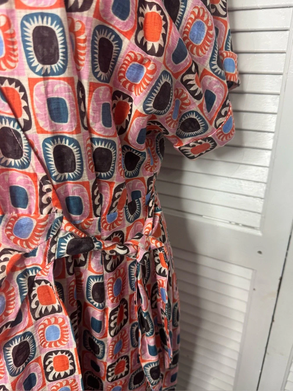 FRNCH Paris Alyha  Sun Wrap Retro Geometric Tile Print Artistic Mosaic Dress Med